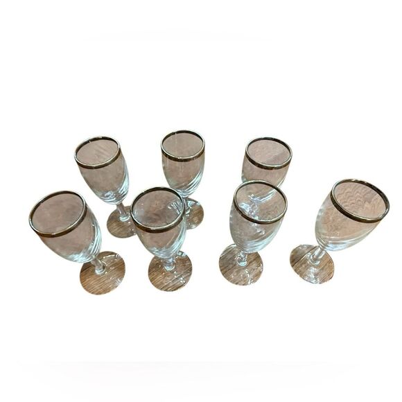 Vintage Silver-rimmed Champagne Flutes Mid-Century Modern Hollywood Regency 7 - Picture 10 of 13